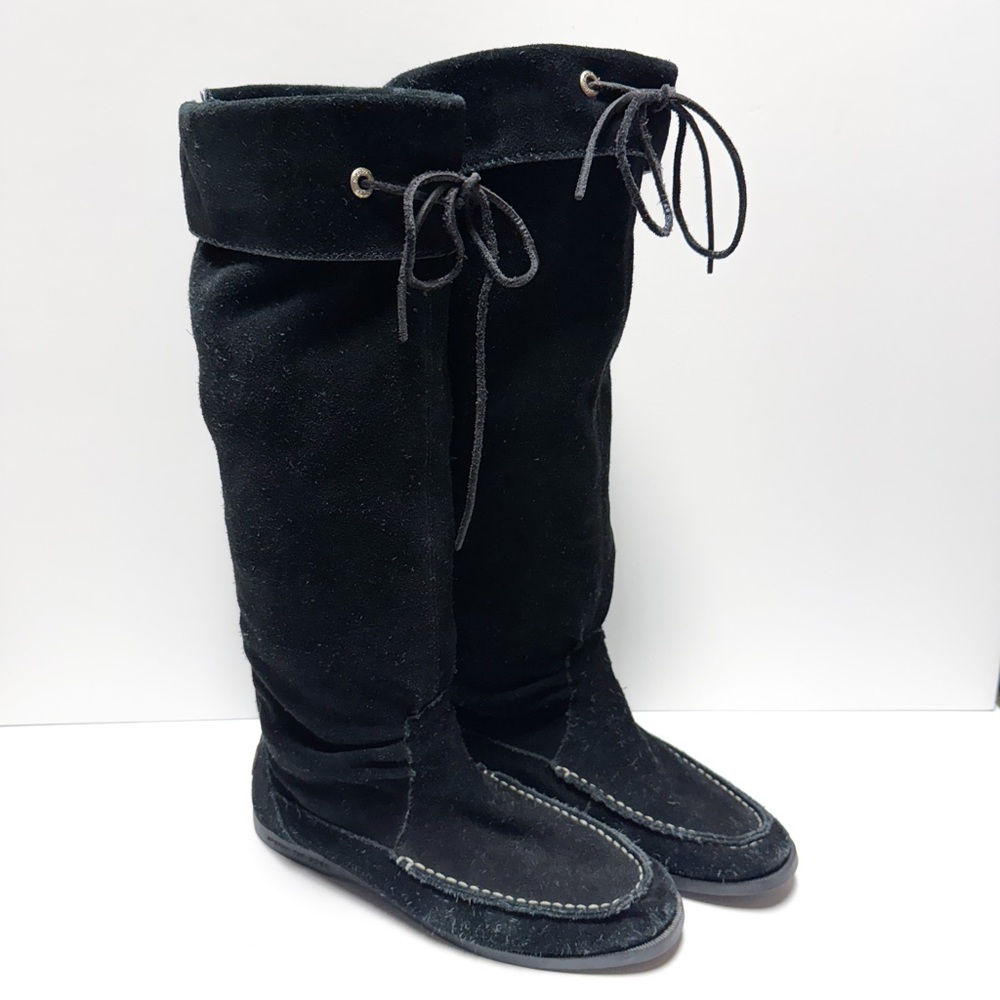 Sperry Tall Knee High Black Suede Moccasin Boots